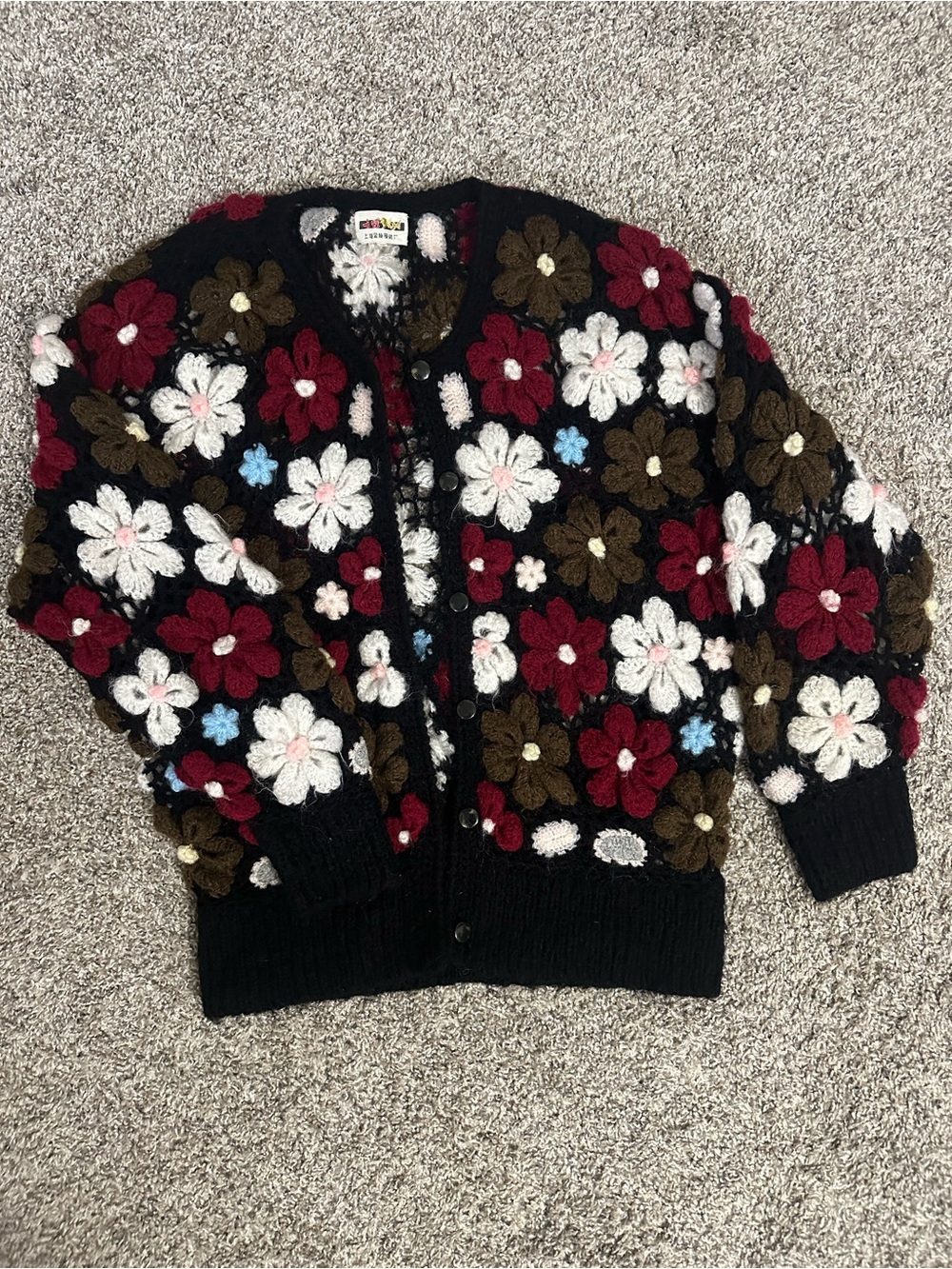 Floral Chunky Knit Autumn Cardigan Sweater